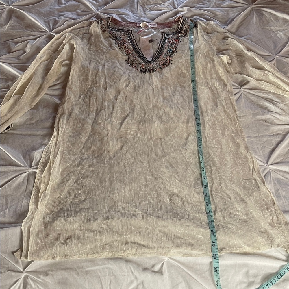 NWT Monique Leshman 100% Silk Southwestern Transparent Embellished Tunic - Picture 15 of 16